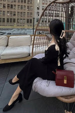 PinkBlush Black Shoulder Bow Detail Maxi Sweater Dress - 