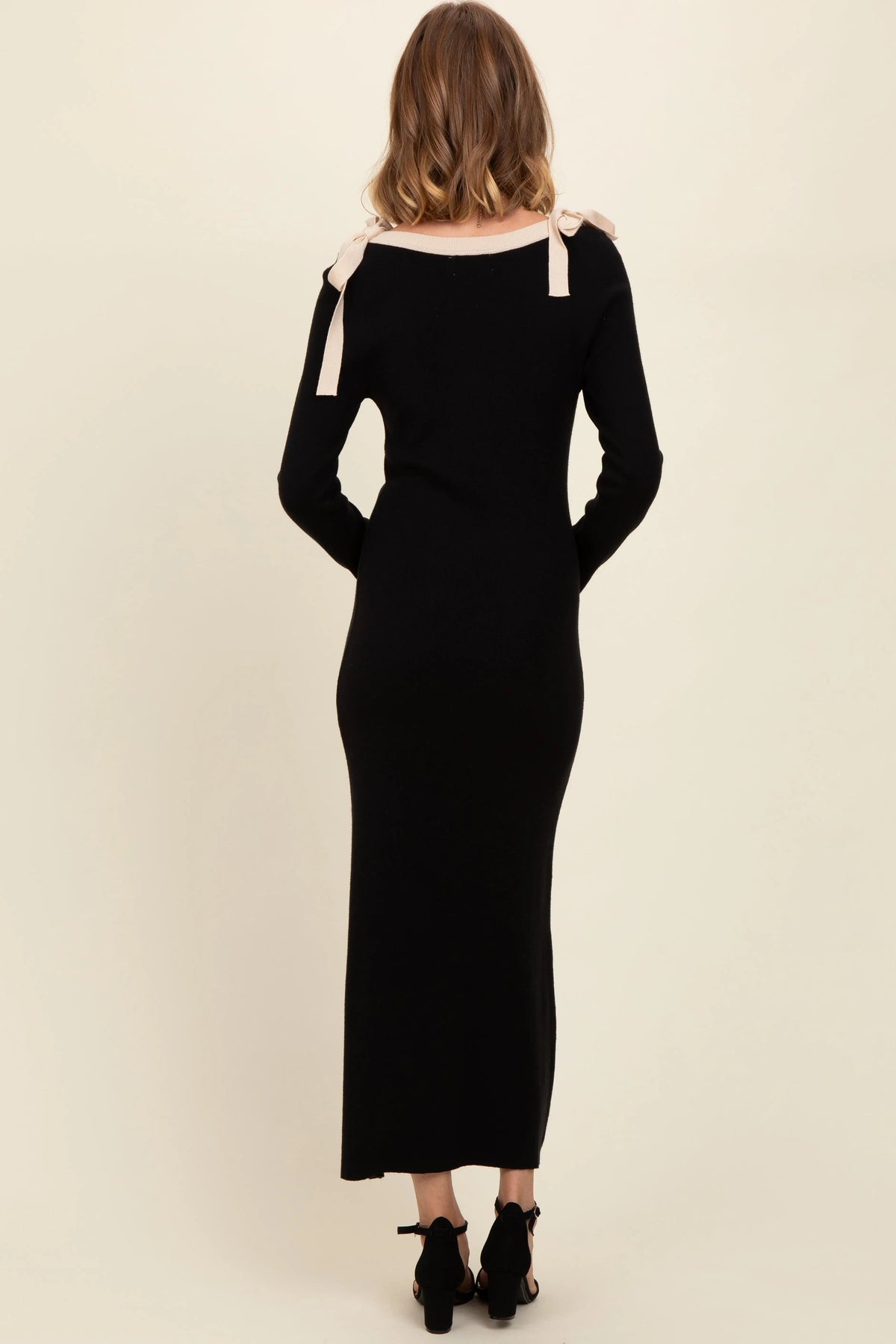 PinkBlush Black Shoulder Bow Detail Maxi Sweater Dress - 