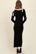 PinkBlush Black Shoulder Bow Detail Maxi Sweater Dress - 
