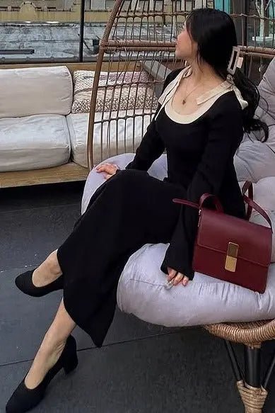 PinkBlush Black Shoulder Bow Detail Maxi Sweater Dress - 