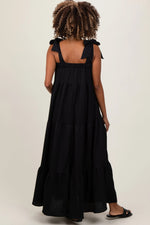 PinkBlush Black Shoulder Tie Tiered Maternity Maxi Dress - 