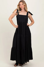 PinkBlush Black Shoulder Tie Tiered Maxi Dress - 
