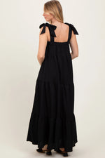 PinkBlush Black Shoulder Tie Tiered Maxi Dress - 