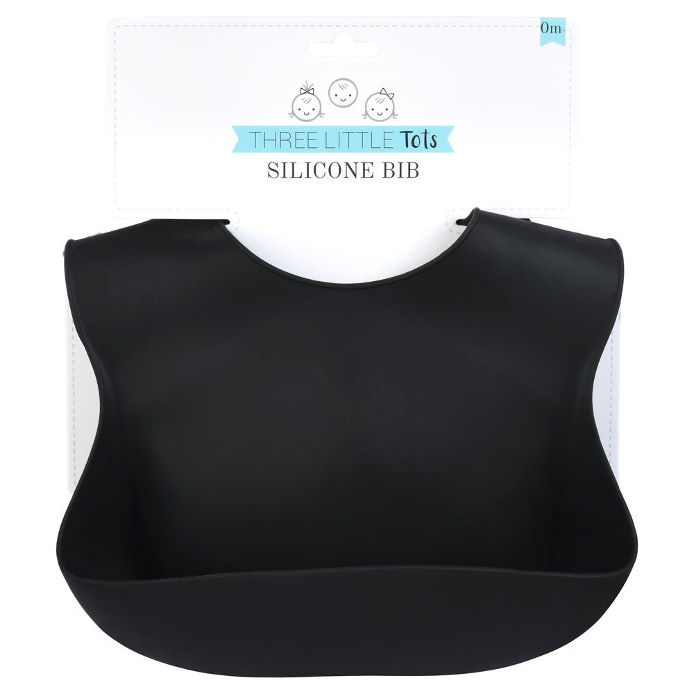 Three Little Tots Black Silicone Baby Bib with Crumb Catcher - 