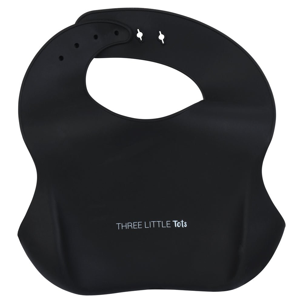 Three Little Tots Black Silicone Baby Bib with Crumb Catcher - 