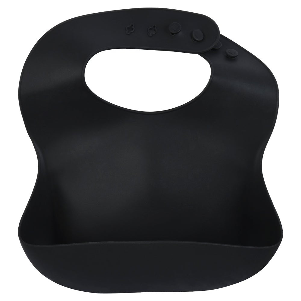 Three Little Tots Black Silicone Baby Bib with Crumb Catcher - 