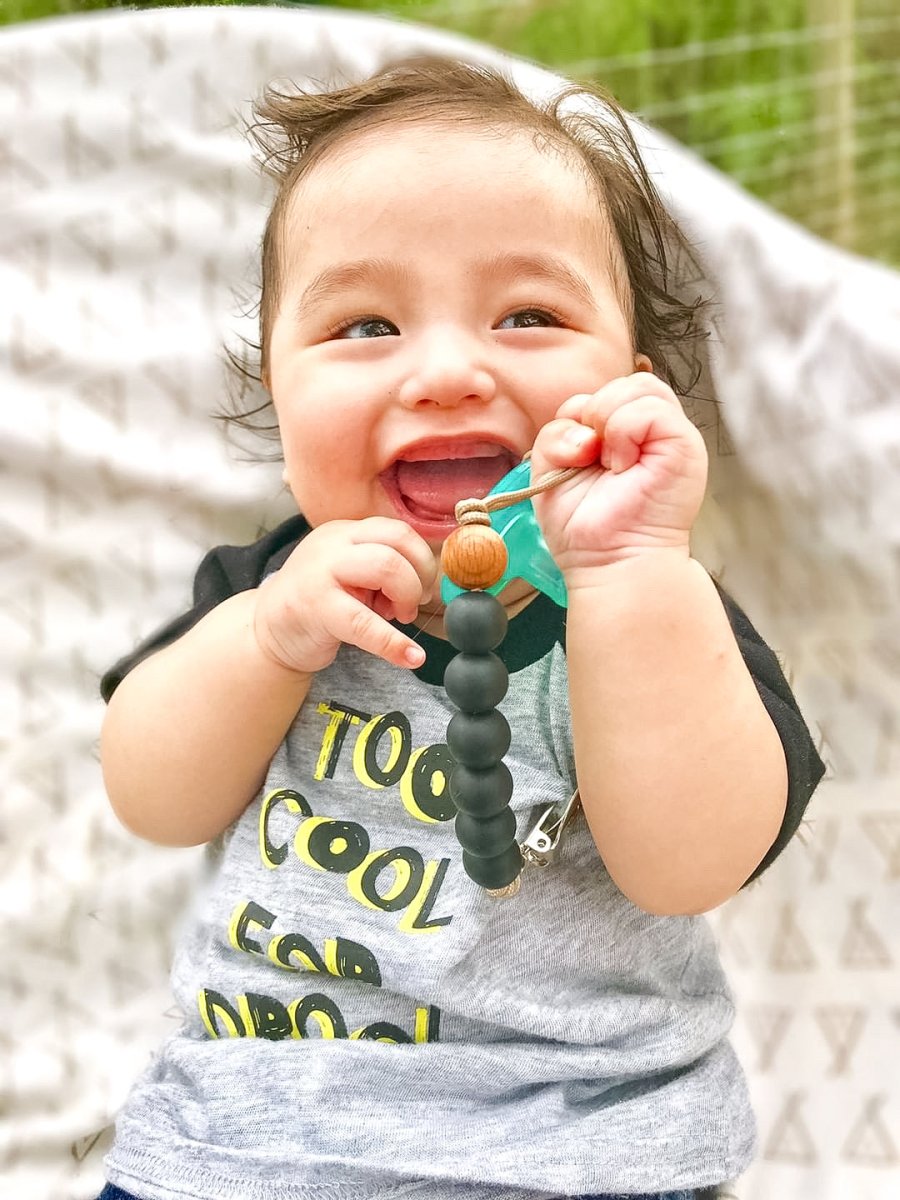 Three Little Tots Black Silicone Beaded Pacifier Clip Holder - 