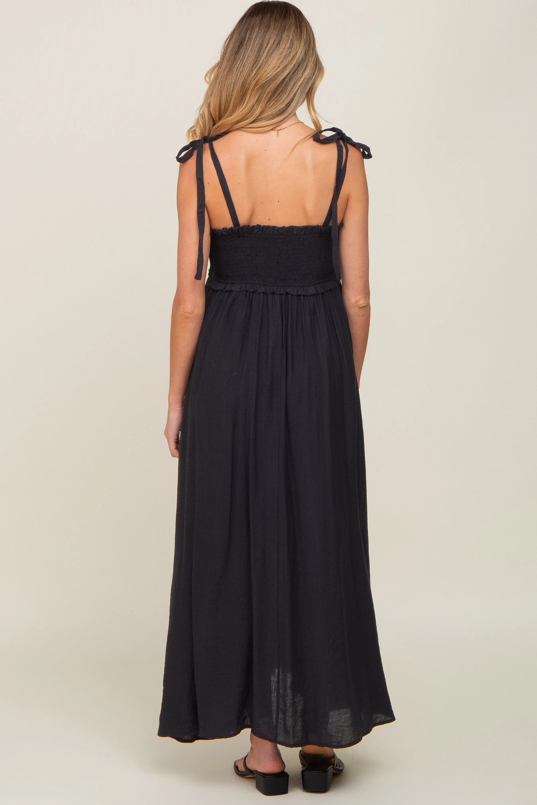 PinkBlush Black Sleeveless Ruffle Trim Maternity Maxi Dress - 