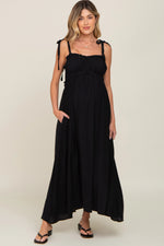 PinkBlush Black Sleeveless Ruffle Trim Maternity Maxi Dress - 