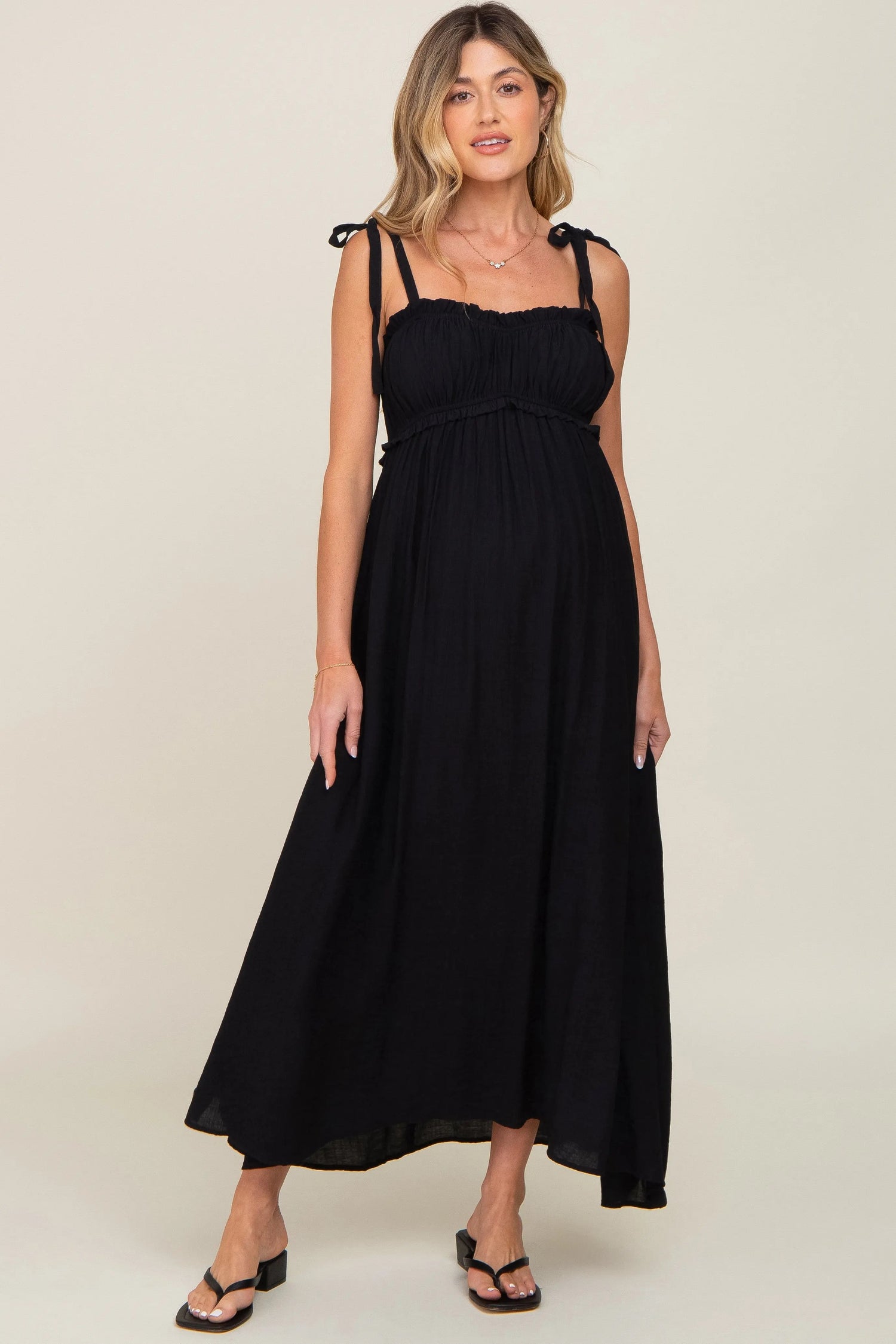 Black Sleeveless Ruffle Trim Maternity Maxi Dress - Formal wear, Shoulder, Dress, One-piece garment, Day Dress | Everetts Place