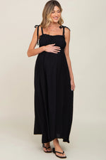 PinkBlush Black Sleeveless Ruffle Trim Maternity Maxi Dress - 