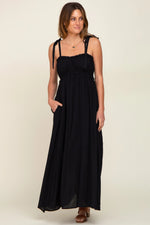 PinkBlush Black Sleeveless Ruffle Trim Maternity Maxi Dress - 