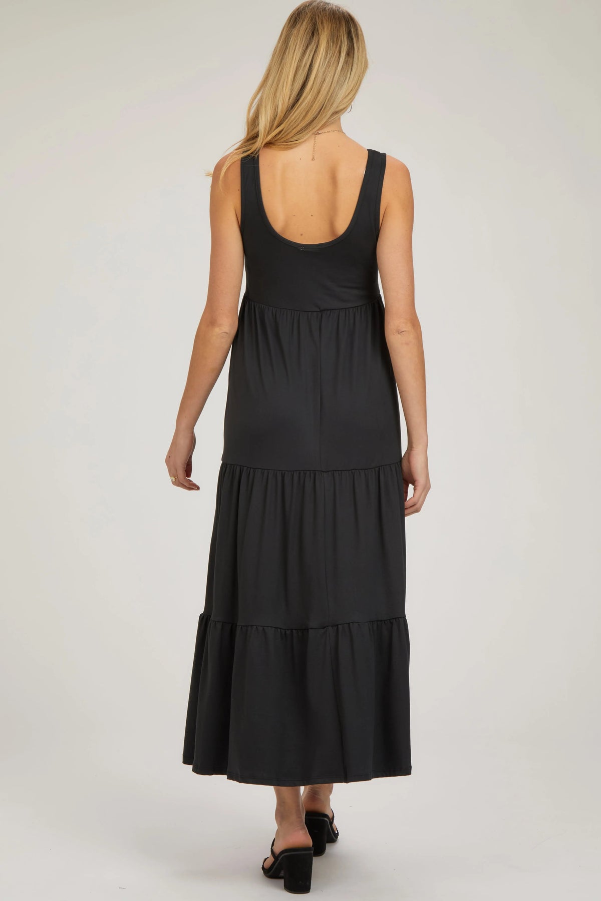 PinkBlush Black Sleeveless Scoop Back Tiered Maternity Maxi Dress - 