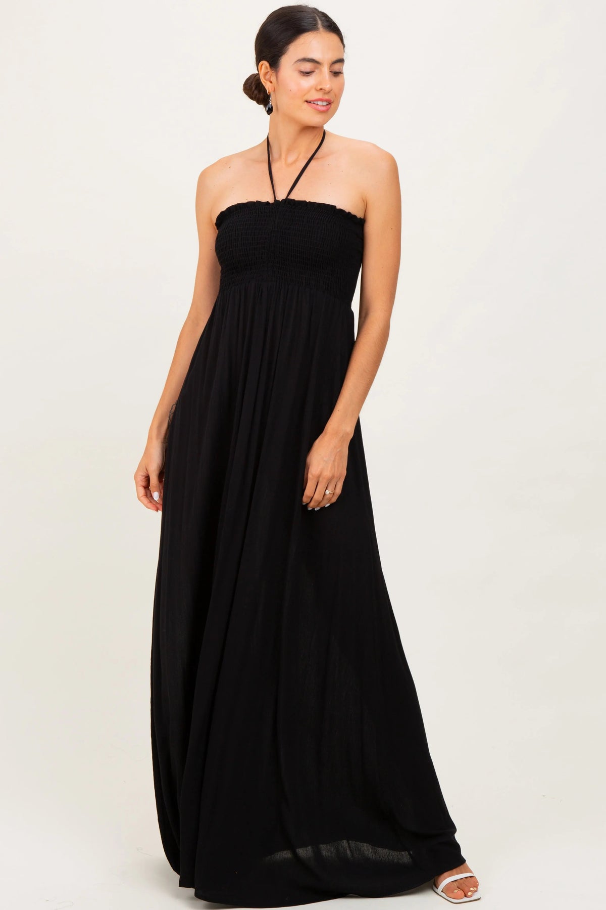 PinkBlush Black Smocked Halter Maternity Maxi Dress - 