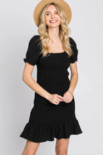 Black Smocked Puff Sleeve Dress - One-piece garment, Day Dress, Fashion, Dress, Cocktail dress | Everetts Place