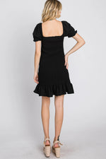 PinkBlush Black Smocked Puff Sleeve Dress - 