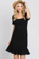PinkBlush Black Smocked Puff Sleeve Dress - 
