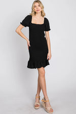 PinkBlush Black Smocked Puff Sleeve Dress - 
