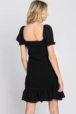 PinkBlush Black Smocked Puff Sleeve Dress - 