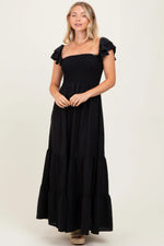 PinkBlush Black Smocked Ruffle Off Shoulder Tiered Maternity Maxi Dress - 
