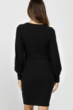 PinkBlush Black Soft Brushed Waist Tie Bubble Sleeve Maternity Dress - 