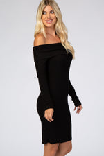 PinkBlush Black Soft Ribbed Folded Neck Off Shoulder DressEveretts Place