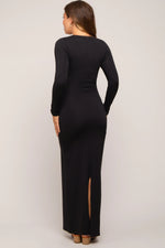 PinkBlush Black Solid Long Sleeve Scoop Neck Maternity Maxi Dress - 