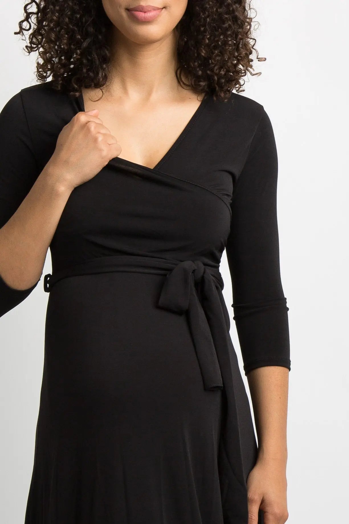 PinkBlush Black Solid Sash Tie Maternity Maxi Dress - 
