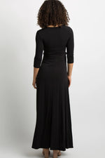 PinkBlush Black Solid Sash Tie Maternity Maxi Dress - 
