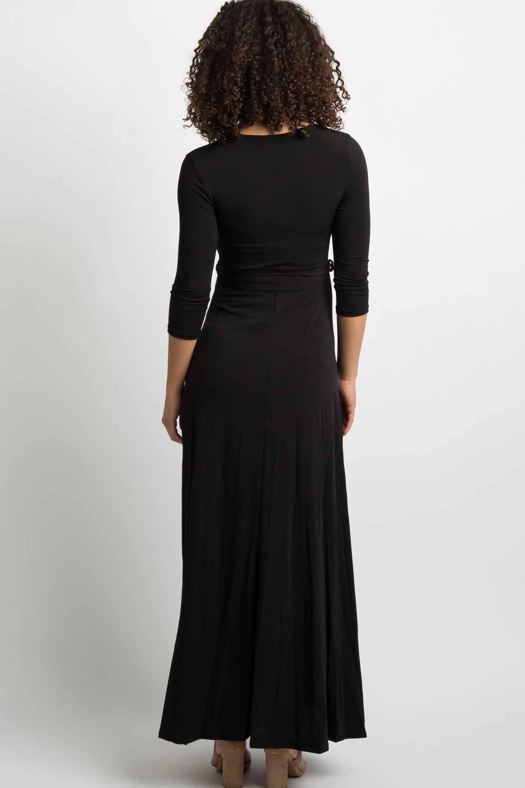 PinkBlush Black Solid Sash Tie Maternity Maxi Dress - 