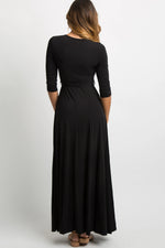PinkBlush Black Solid Sash Tie Maxi Dress - 