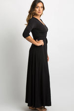 PinkBlush Black Solid Sash Tie Maxi Dress - 