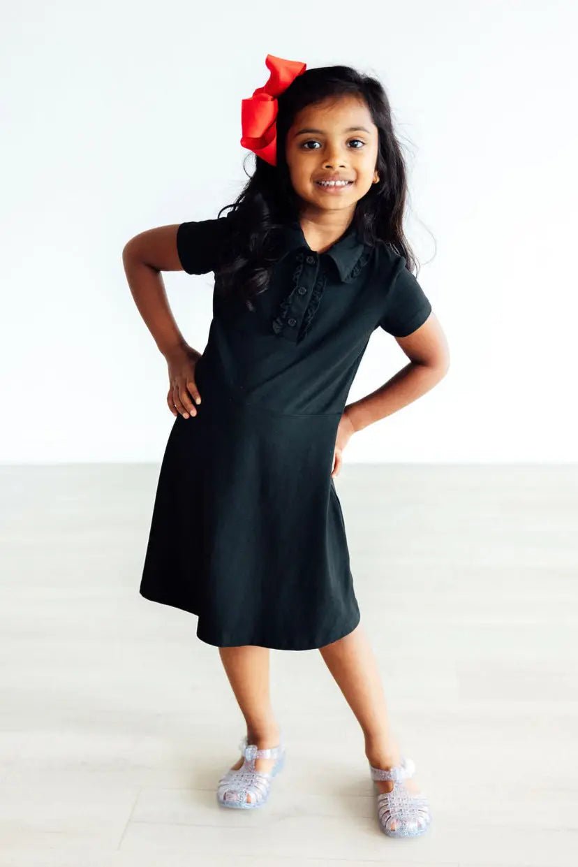 Black S/S Polo Dress - Sleeve, Dress, Collar, Day Dress, Fashion | Everetts Place