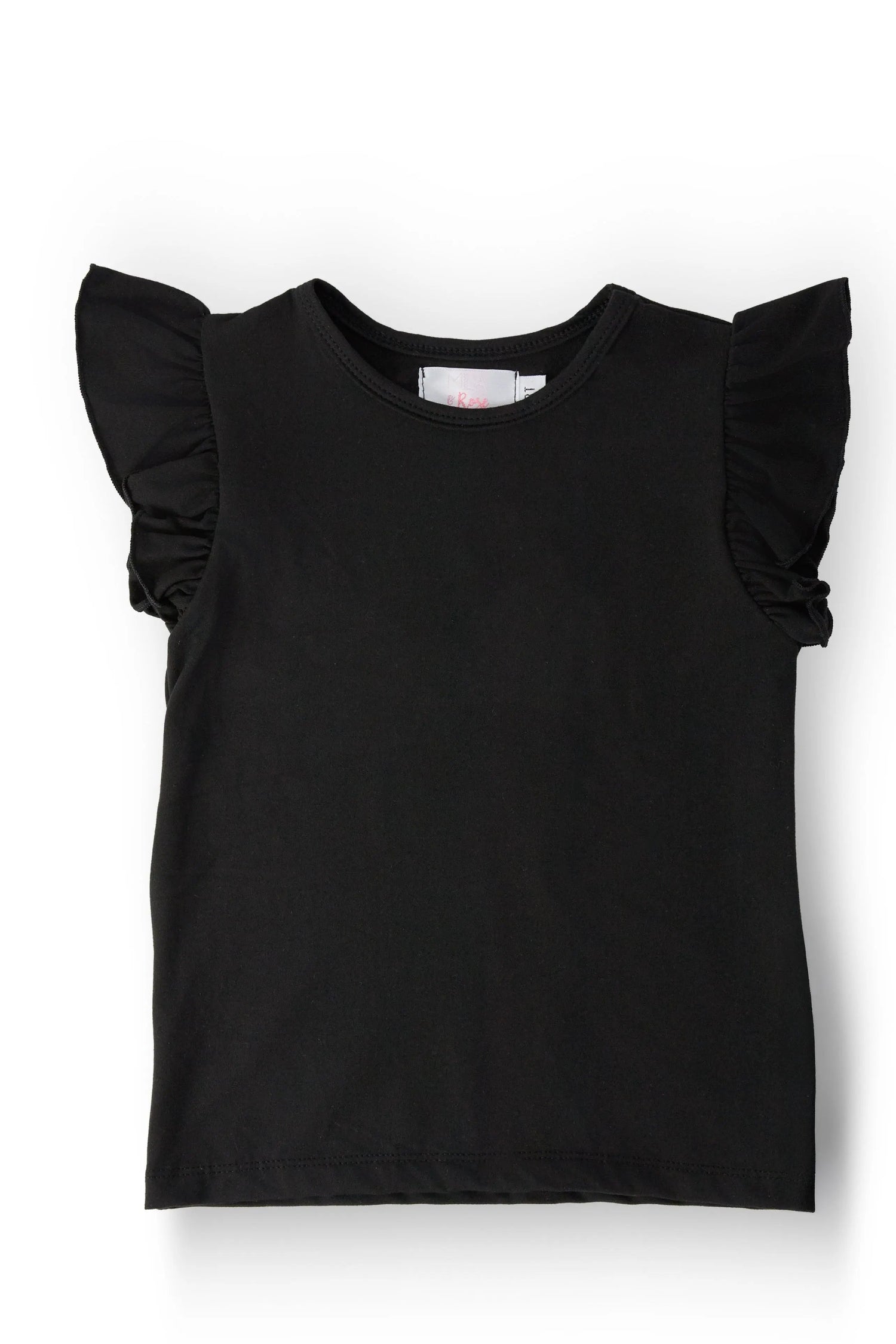 Black S/S Ruffle Tee - Baby & Toddler Clothing, Top | Everetts Place