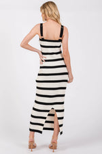 PinkBlush Black Striped Ribbed Knit Rosette Midi Dress - 