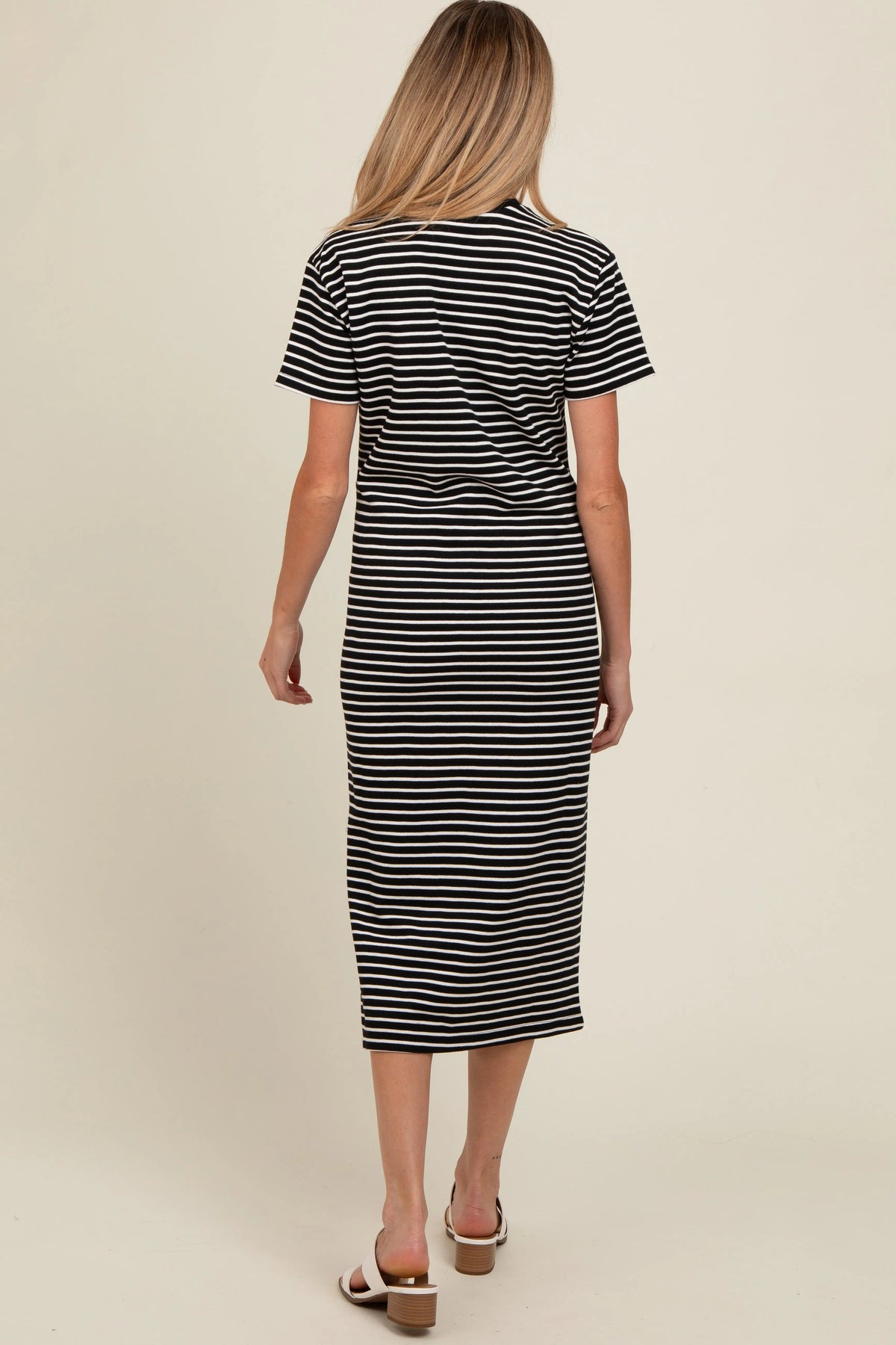 PinkBlush Black Striped Short Sleeve Maternity T-Shirt Midi Dress - 