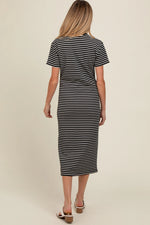 PinkBlush Black Striped Short Sleeve Maternity T-Shirt Midi Dress - 