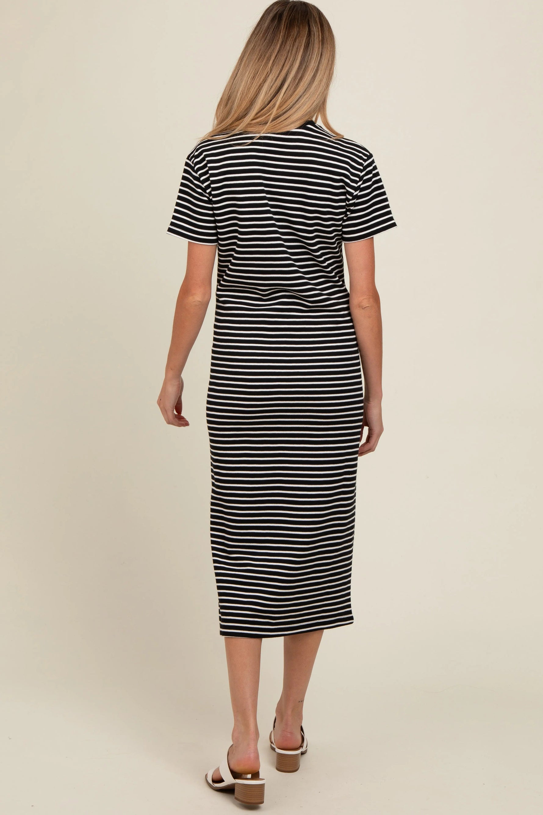 PinkBlush Black Striped Short Sleeve Maternity T-Shirt Midi Dress - 