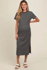 PinkBlush Black Striped Short Sleeve Maternity T-Shirt Midi Dress - 