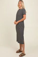 PinkBlush Black Striped Short Sleeve T-Shirt Midi Dress - 