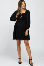 Black Textured Dot Smocked Square Neck Chiffon Maternity Dress - Sleeve, Shoulder, Dress, Textile, Fashion | Everetts Place
