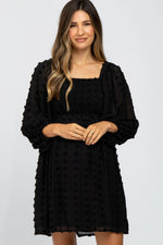 PinkBlush Black Textured Dot Smocked Square Neck Chiffon Maternity Dress - 