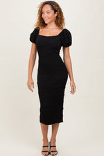 PinkBlush Black Textured Square Neck Puff Sleeve Maternity Midi DressEveretts Place
