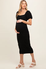 PinkBlush Black Textured Square Neck Puff Sleeve Maternity Midi DressEveretts Place
