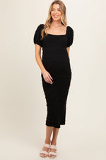 PinkBlush Black Textured Square Neck Puff Sleeve Maternity Midi DressEveretts Place