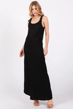 PinkBlush Black Textured Tie Strap Midi Dress - 