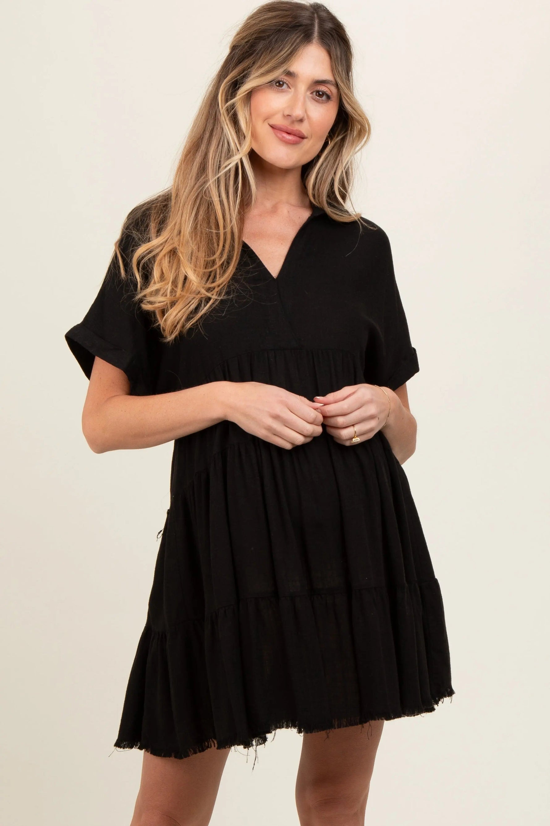 Black Tiered Linen Maternity Dress - Person, Dress | Everetts Place