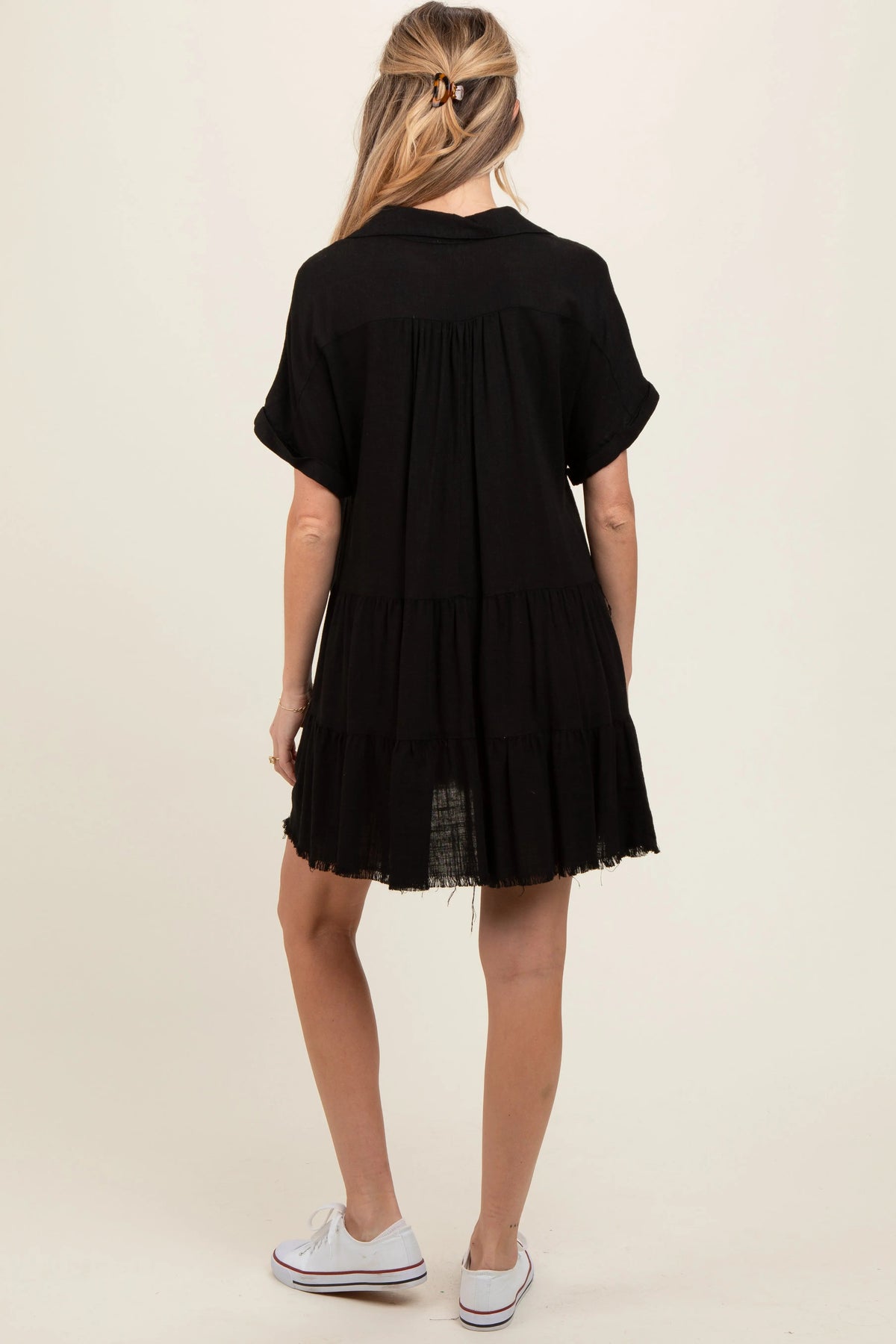PinkBlush Black Tiered Linen Maternity Dress - 