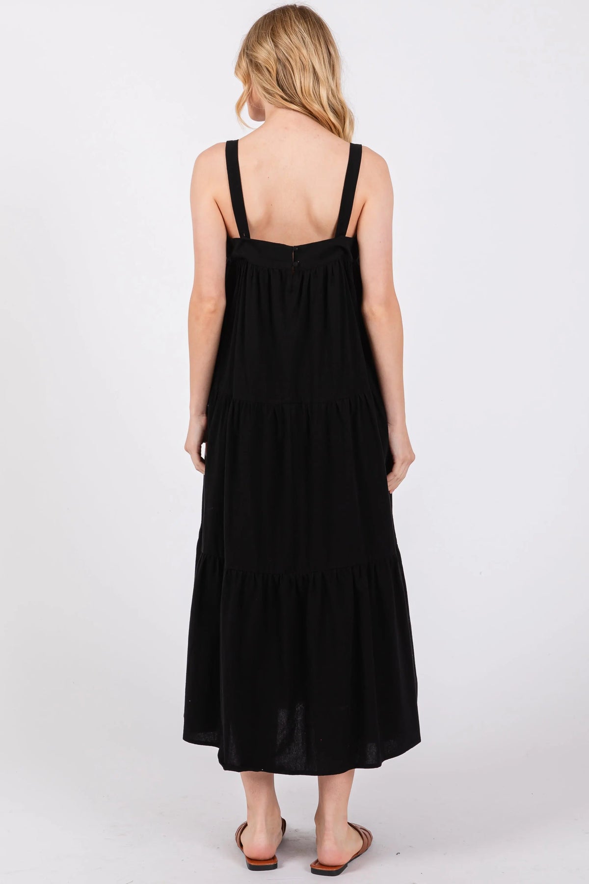 PinkBlush Black Tiered Midi Dress - 