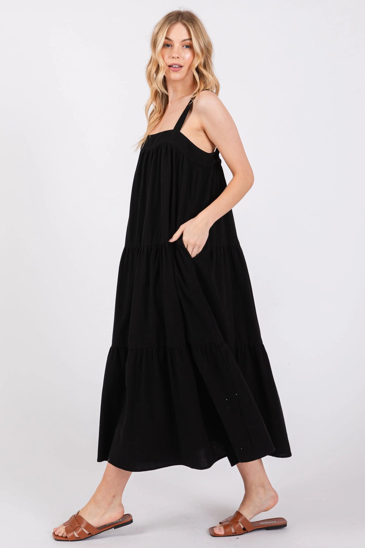 PinkBlush Black Tiered Midi Dress - 